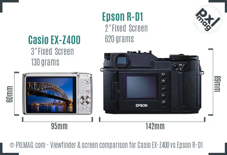 Casio EX-Z400 vs Epson R-D1 Screen and Viewfinder comparison Casio EX-Z400 vs Epson R-D1 Screen and Viewfinder comparison