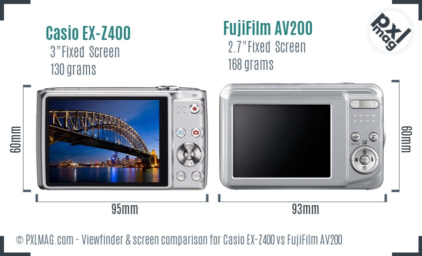 Casio EX-Z400 vs FujiFilm AV200 Screen and Viewfinder comparison
