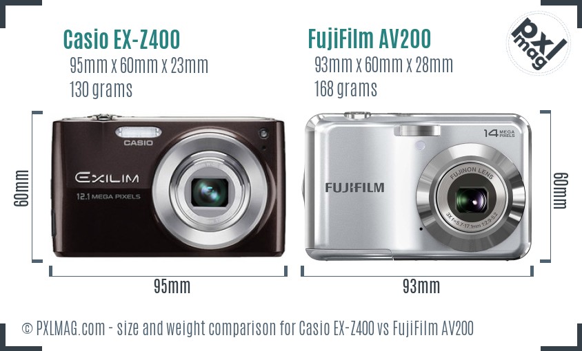 Casio EX-Z400 vs FujiFilm AV200 size comparison