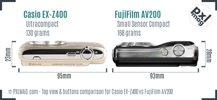 Casio EX-Z400 vs FujiFilm AV200 top view buttons comparison