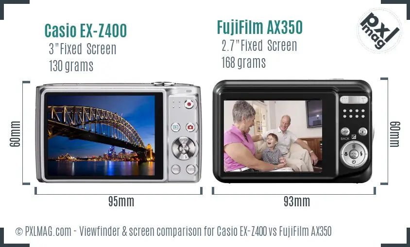 Casio EX-Z400 vs FujiFilm AX350 Screen and Viewfinder comparison Casio EX-Z400 vs FujiFilm AX350 Screen and Viewfinder comparison