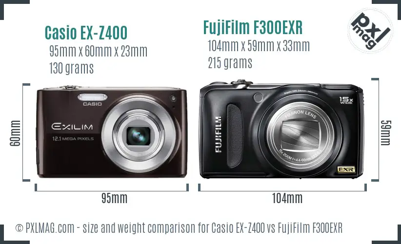 Casio EX-Z400 vs FujiFilm F300EXR size comparison Casio EX-Z400 vs FujiFilm F300EXR size comparison