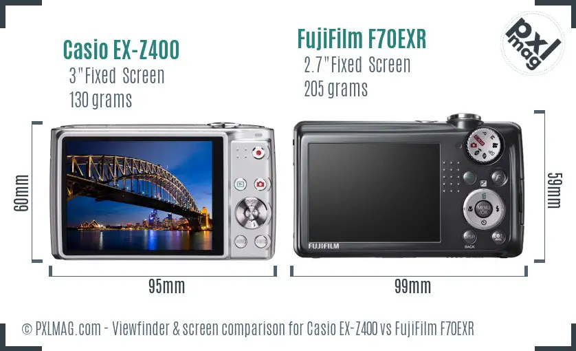 Casio EX-Z400 vs FujiFilm F70EXR Screen and Viewfinder comparison