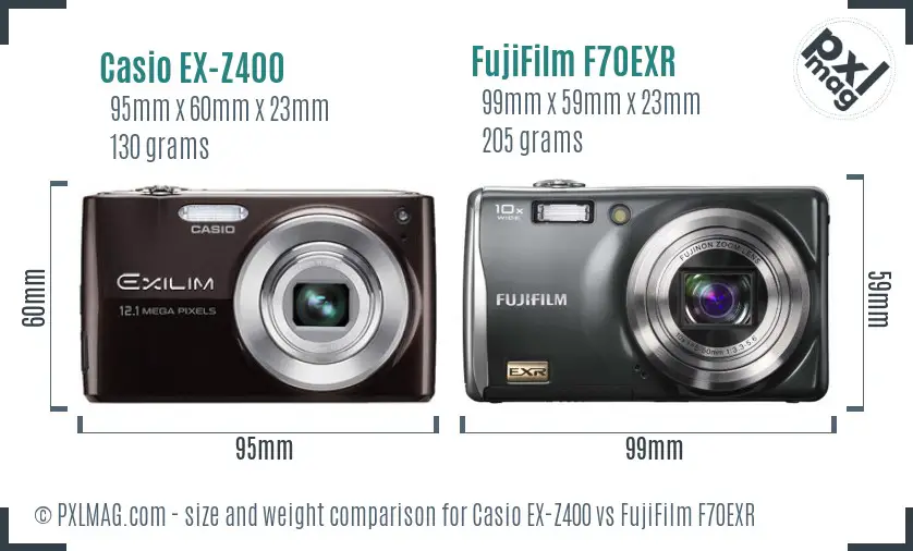 Casio EX-Z400 vs FujiFilm F70EXR size comparison