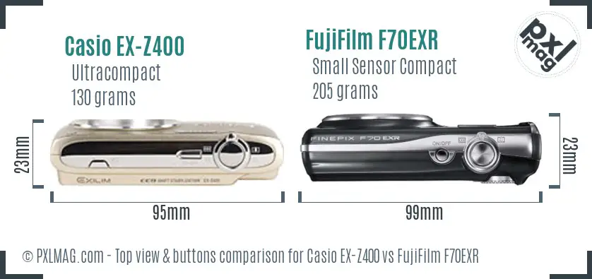 Casio EX-Z400 vs FujiFilm F70EXR top view buttons comparison