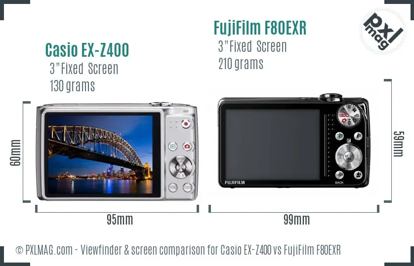 Casio EX-Z400 vs FujiFilm F80EXR Screen and Viewfinder comparison