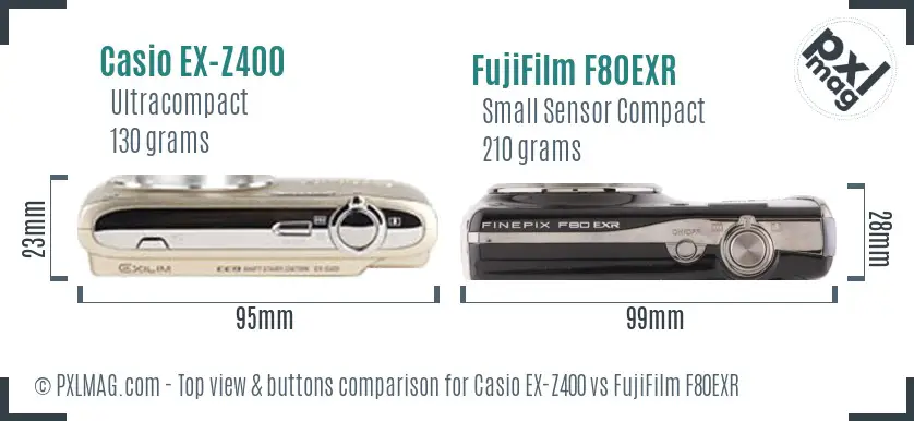 Casio EX-Z400 vs FujiFilm F80EXR top view buttons comparison