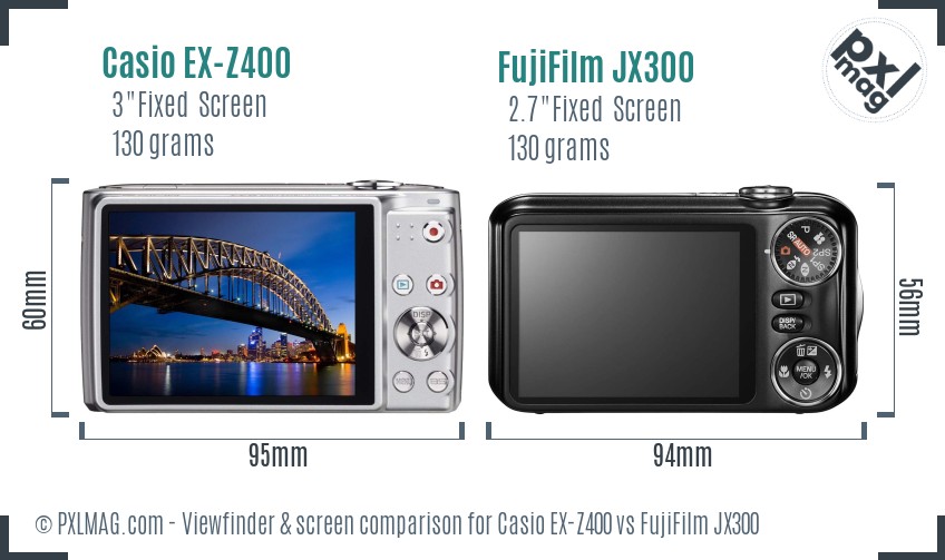 Casio EX-Z400 vs FujiFilm JX300 Screen and Viewfinder comparison