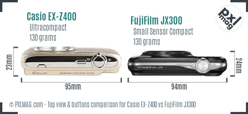 Casio EX-Z400 vs FujiFilm JX300 top view buttons comparison