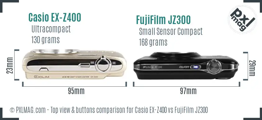 Casio EX-Z400 vs FujiFilm JZ300 top view buttons comparison