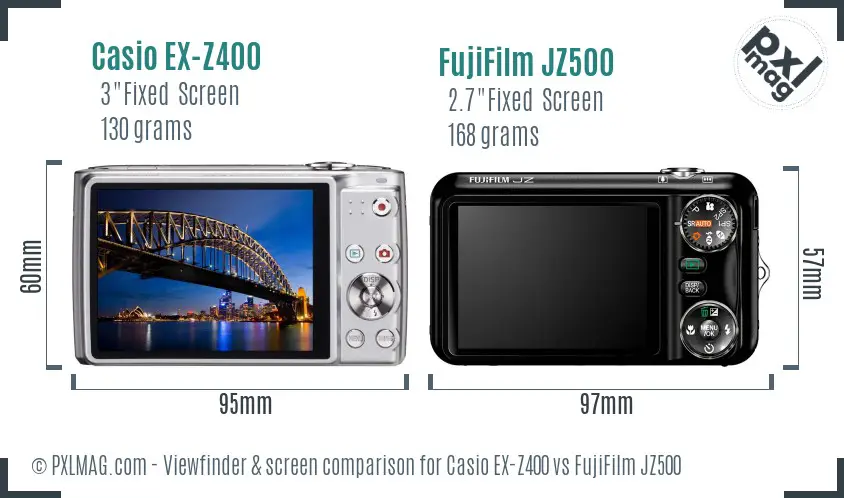 Casio EX-Z400 vs FujiFilm JZ500 Screen and Viewfinder comparison