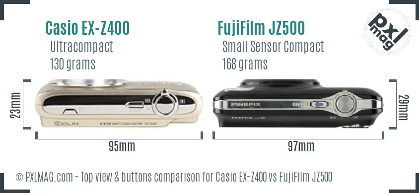 Casio EX-Z400 vs FujiFilm JZ500 top view buttons comparison