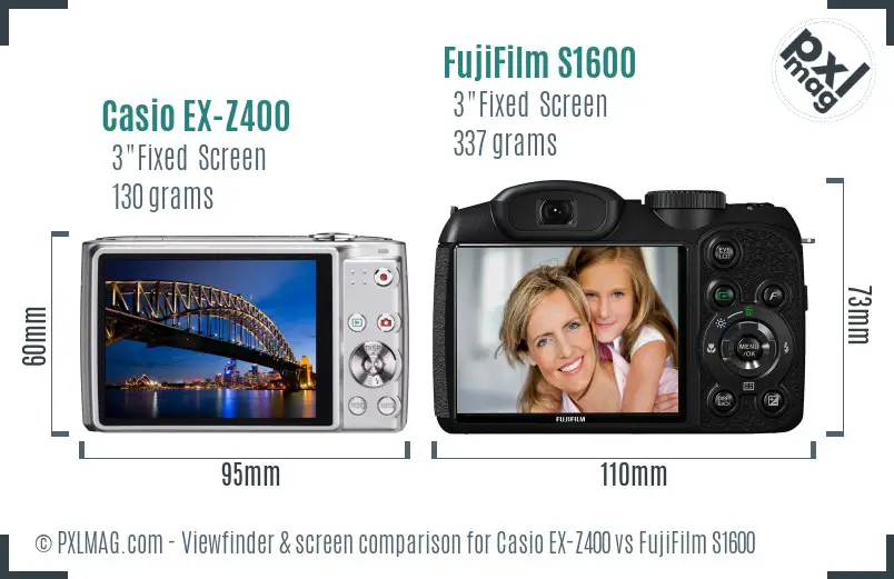 Casio EX-Z400 vs FujiFilm S1600 Screen and Viewfinder comparison