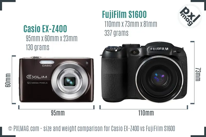 Casio EX-Z400 vs FujiFilm S1600 size comparison