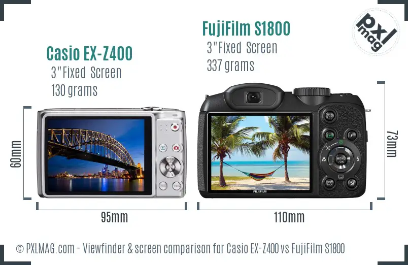 Casio EX-Z400 vs FujiFilm S1800 Screen and Viewfinder comparison