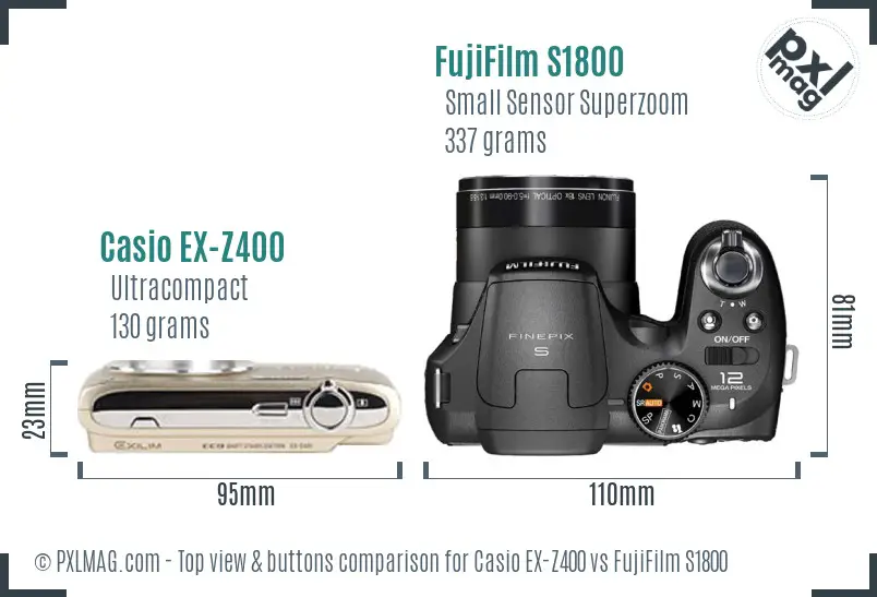 Casio EX-Z400 vs FujiFilm S1800 top view buttons comparison