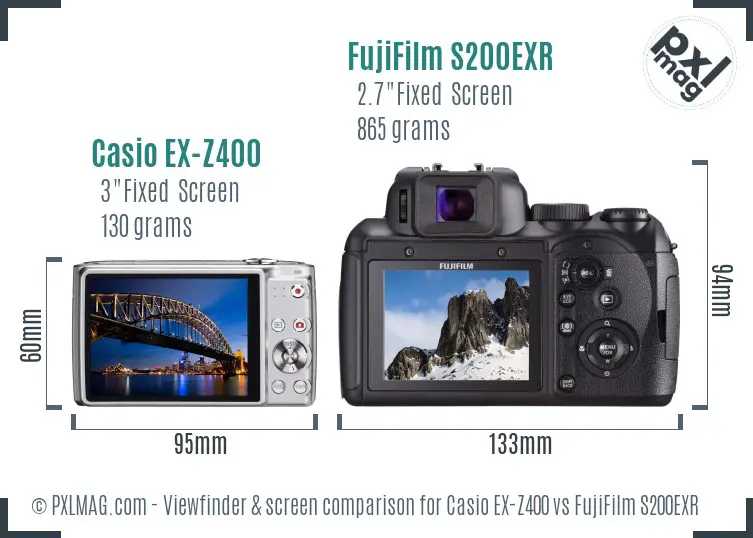 Casio EX-Z400 vs FujiFilm S200EXR Screen and Viewfinder comparison Casio EX-Z400 vs FujiFilm S200EXR Screen and Viewfinder comparison