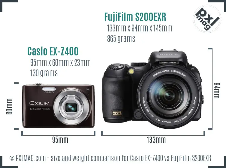 Casio EX-Z400 vs FujiFilm S200EXR size comparison Casio EX-Z400 vs FujiFilm S200EXR size comparison