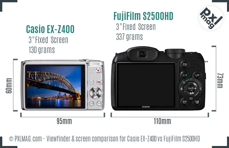 Casio EX-Z400 vs FujiFilm S2500HD Screen and Viewfinder comparison