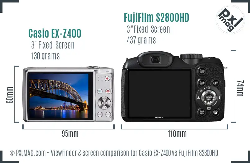Casio EX-Z400 vs FujiFilm S2800HD Screen and Viewfinder comparison Casio EX-Z400 vs FujiFilm S2800HD Screen and Viewfinder comparison