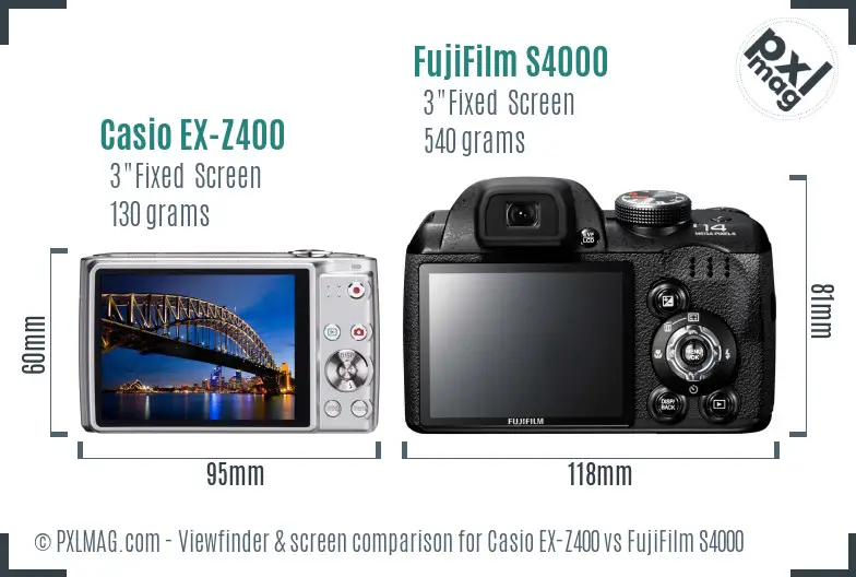 Casio EX-Z400 vs FujiFilm S4000 Screen and Viewfinder comparison Casio EX-Z400 vs FujiFilm S4000 Screen and Viewfinder comparison