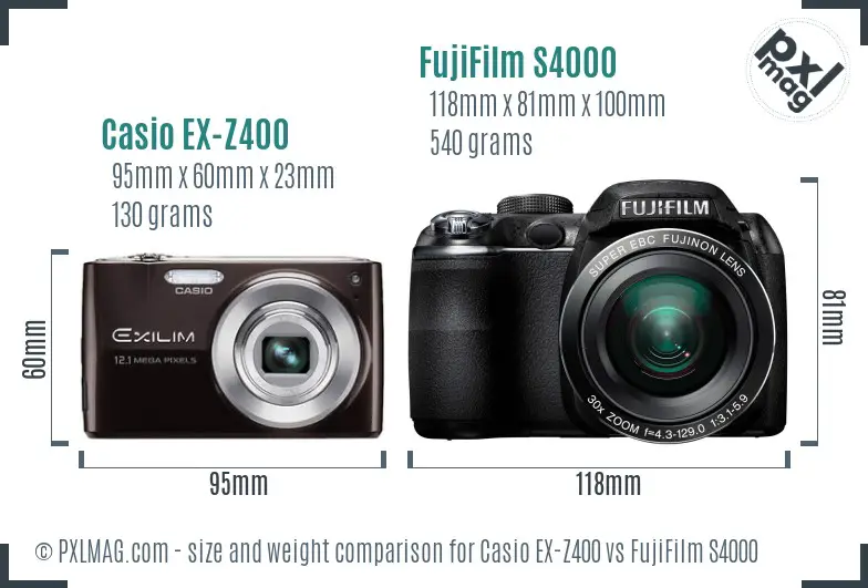 Casio EX-Z400 vs FujiFilm S4000 size comparison Casio EX-Z400 vs FujiFilm S4000 size comparison