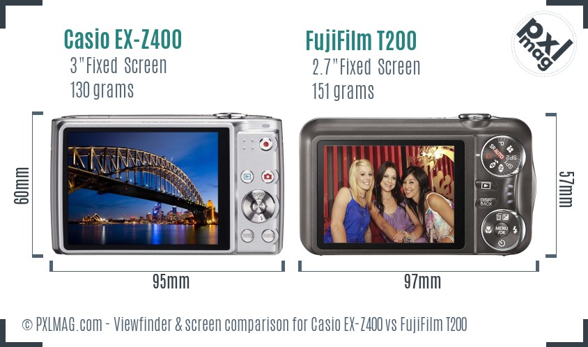 Casio EX-Z400 vs FujiFilm T200 Screen and Viewfinder comparison
