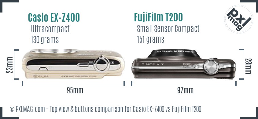 Casio EX-Z400 vs FujiFilm T200 top view buttons comparison