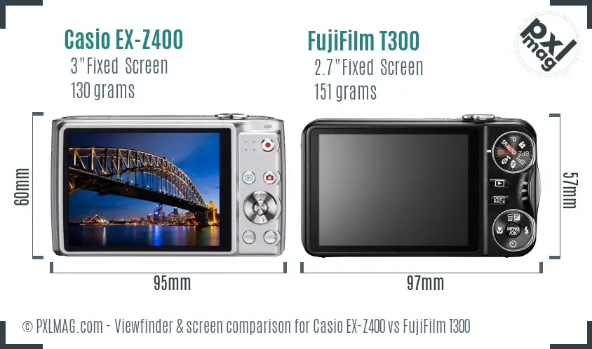 Casio EX-Z400 vs FujiFilm T300 Screen and Viewfinder comparison