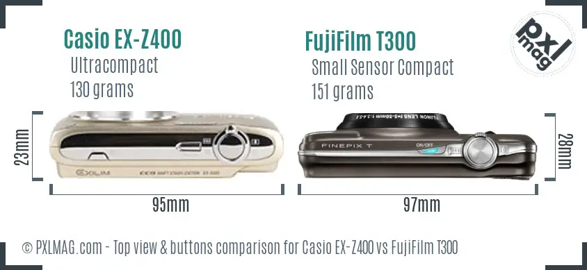 Casio EX-Z400 vs FujiFilm T300 top view buttons comparison
