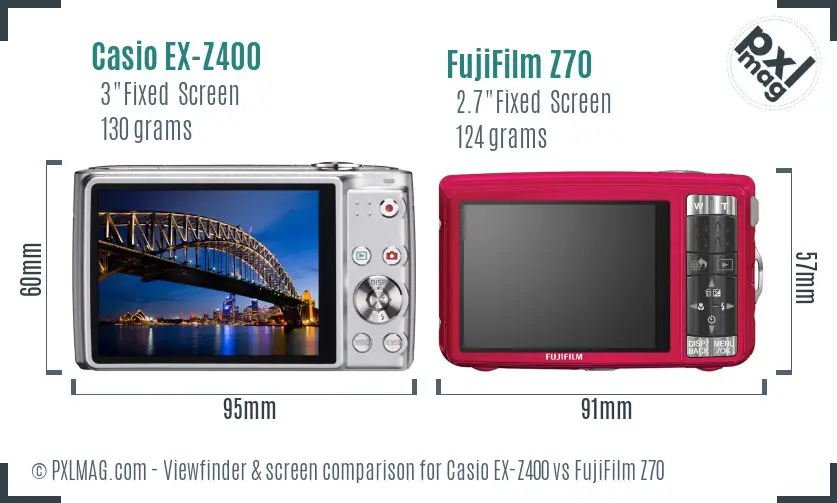 Casio EX-Z400 vs FujiFilm Z70 Screen and Viewfinder comparison