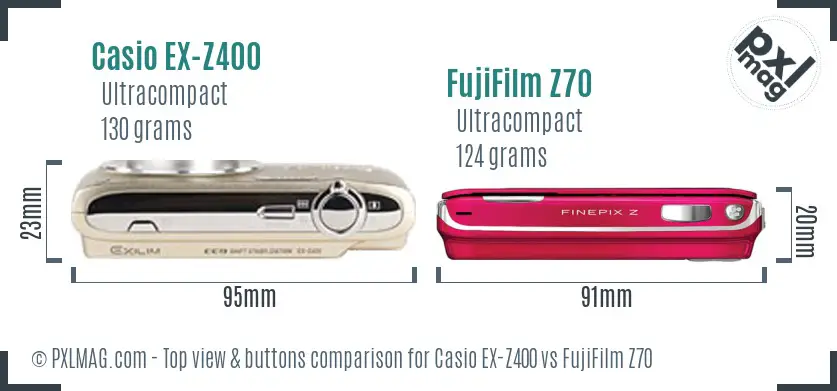 Casio EX-Z400 vs FujiFilm Z70 top view buttons comparison