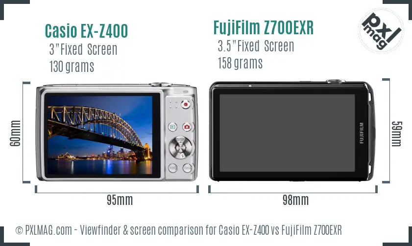 Casio EX-Z400 vs FujiFilm Z700EXR Screen and Viewfinder comparison