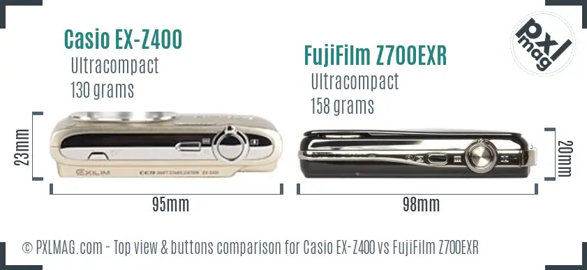 Casio EX-Z400 vs FujiFilm Z700EXR top view buttons comparison