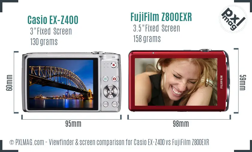 Casio EX-Z400 vs FujiFilm Z800EXR Screen and Viewfinder comparison