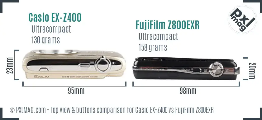 Casio EX-Z400 vs FujiFilm Z800EXR top view buttons comparison