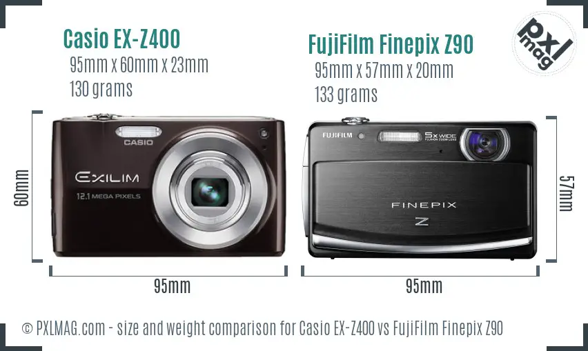 Casio EX-Z400 vs FujiFilm Finepix Z90 size comparison Casio EX-Z400 vs FujiFilm Finepix Z90 size comparison