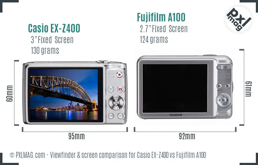 Casio EX-Z400 vs Fujifilm A100 Screen and Viewfinder comparison