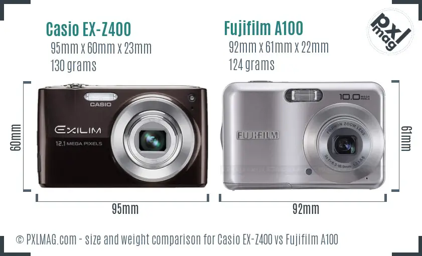 Casio EX-Z400 vs Fujifilm A100 size comparison