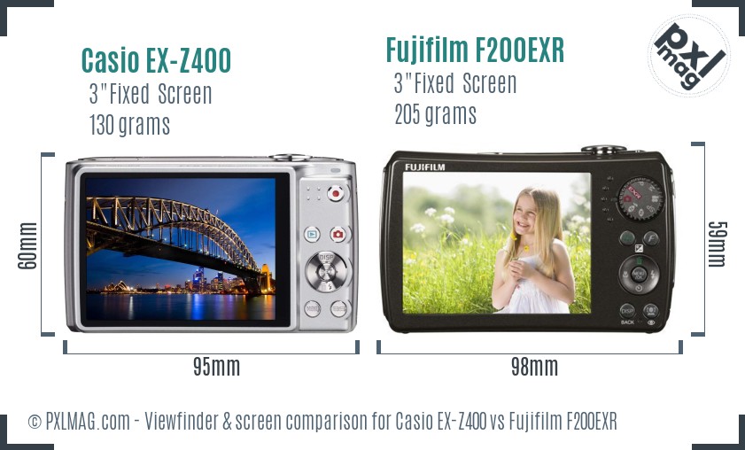 Casio EX-Z400 vs Fujifilm F200EXR Screen and Viewfinder comparison