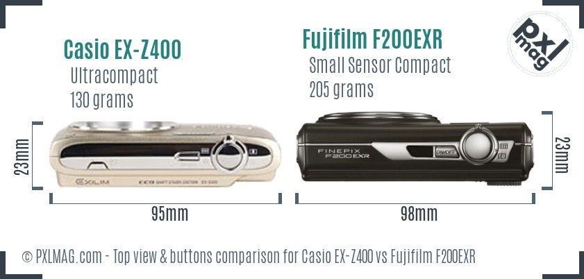 Casio EX-Z400 vs Fujifilm F200EXR top view buttons comparison