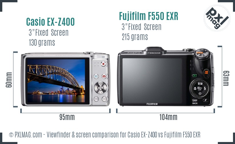 Casio EX-Z400 vs Fujifilm F550 EXR Screen and Viewfinder comparison