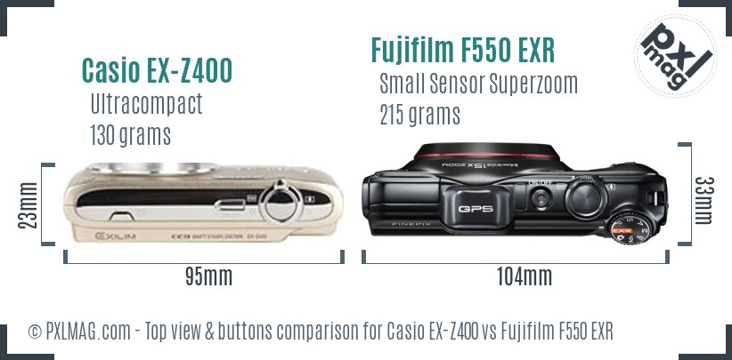 Casio EX-Z400 vs Fujifilm F550 EXR top view buttons comparison