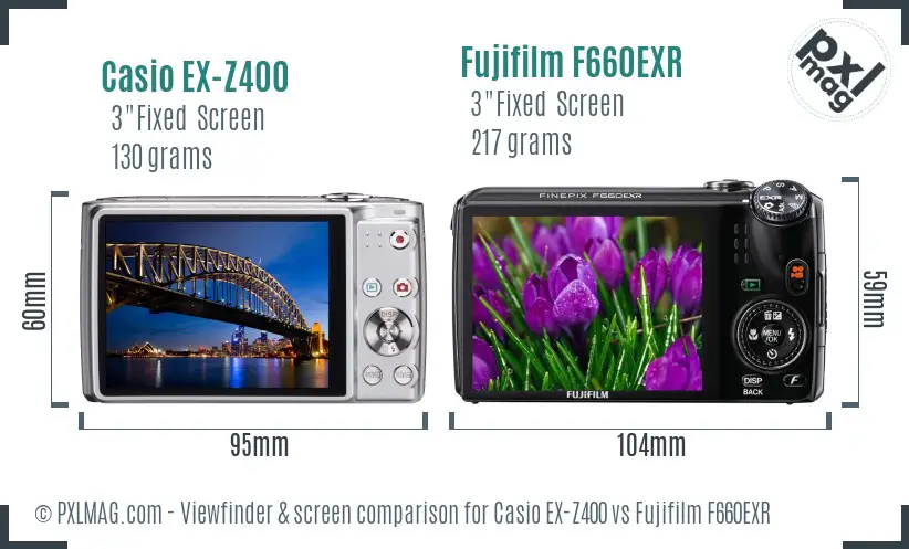 Casio EX-Z400 vs Fujifilm F660EXR Screen and Viewfinder comparison