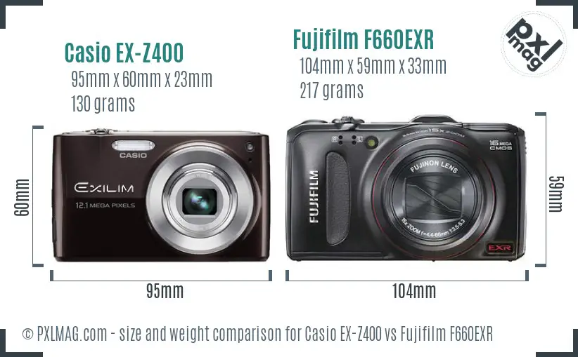 Casio EX-Z400 vs Fujifilm F660EXR size comparison