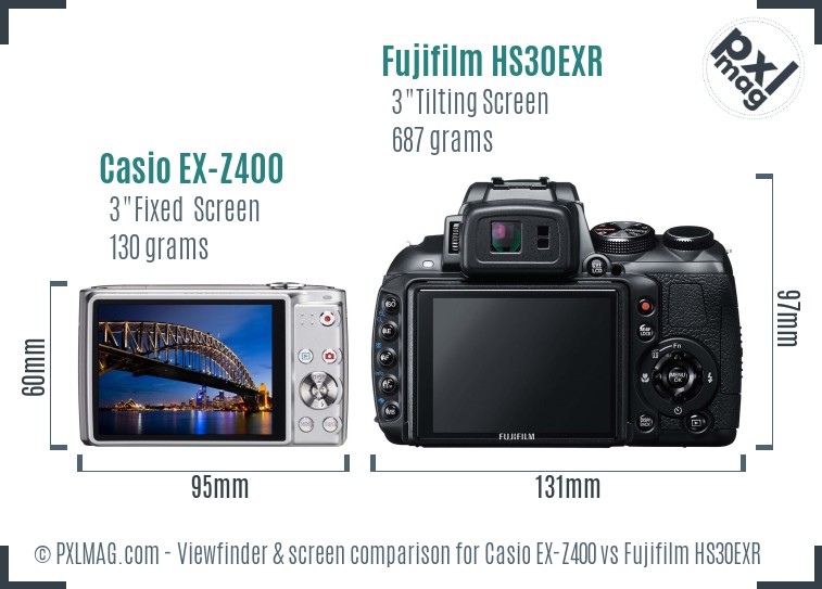 Casio EX-Z400 vs Fujifilm HS30EXR Screen and Viewfinder comparison