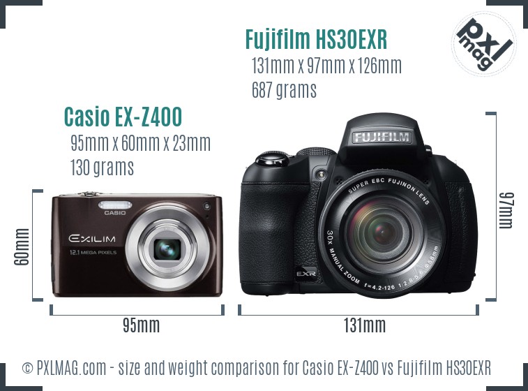 Casio EX-Z400 vs Fujifilm HS30EXR size comparison