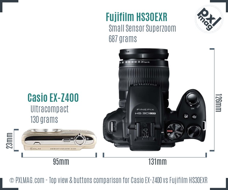 Casio EX-Z400 vs Fujifilm HS30EXR top view buttons comparison