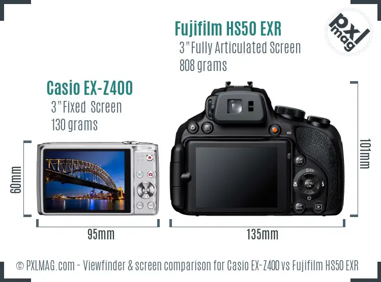 Casio EX-Z400 vs Fujifilm HS50 EXR Screen and Viewfinder comparison