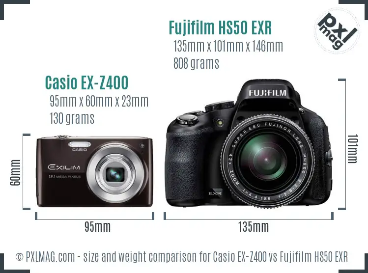 Casio EX-Z400 vs Fujifilm HS50 EXR size comparison Casio EX-Z400 vs Fujifilm HS50 EXR size comparison
